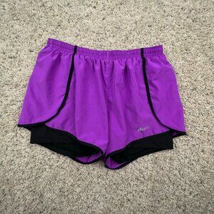 Asics Small Elastic Pull On Shorts Purple Womens Gym Active Workout w Logo